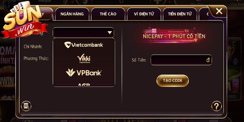 Hướng dẫn nạp tiền Sunwin cho từng hình thức đơn giản