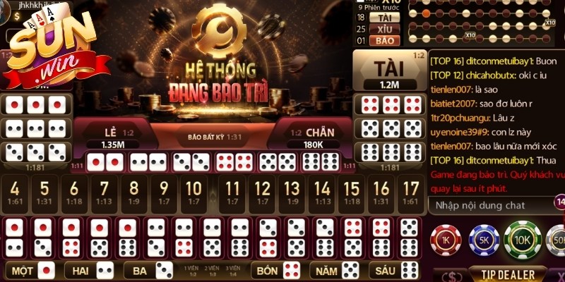 Giao diện bàn cược, kết quả sau phiên cược tại Sicbo Sunwin